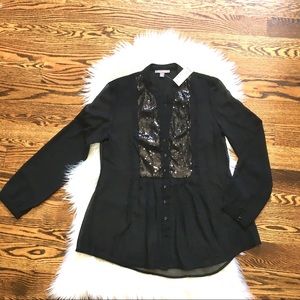 NWT Roz&Ali Black sheer sequin top S